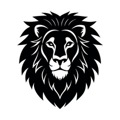 Fierce lion head with flowing mane in profile Line Art Vector illustration