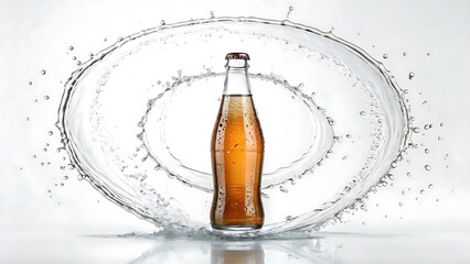 Amber beverage bottle water splash glass bottle amber liquid