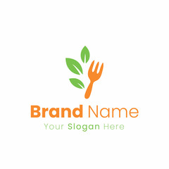 Fototapeta premium Creative fork and leaf logo for organic food restaurant or cafe business brand identity
