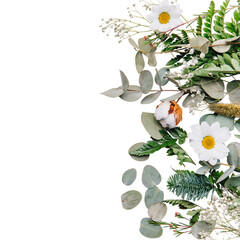 Natural Botanical Composition with Wildflowers and Eucalyptus