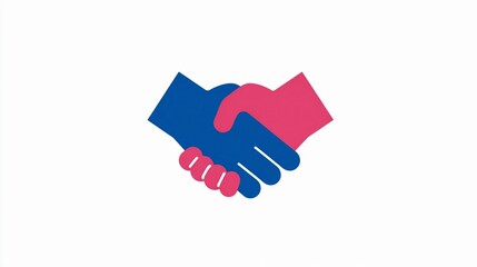 Colorful handshake graphic symbolizing cooperation and unity between diverse groups in a simple and modern design