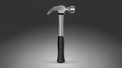 A photorealistic 3D render of a metal claw hammer on a gray grid background. 