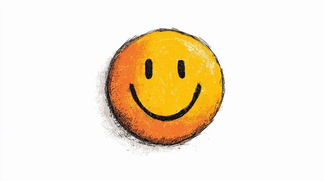Bright yellow smiley face with a hand-drawn look, evoking happiness and positivity in a cheerful design suitable for various contexts
