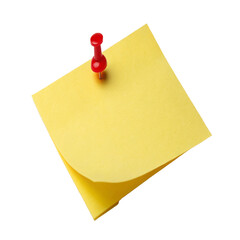 Yellow sticky note with push pin with transparent isolated background, Png