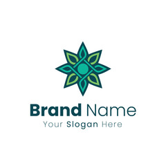 Obraz premium Abstract Geometric Flower Symbol with Intertwined Leaves and Circle Center Creating a Stylized Star Shape
