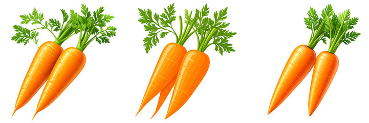 Set Of Flat Vector Illustration of Fresh Carrots with Leaves, Transparent Background