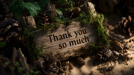 Thank you so much carved into wood with pinecones and foliage