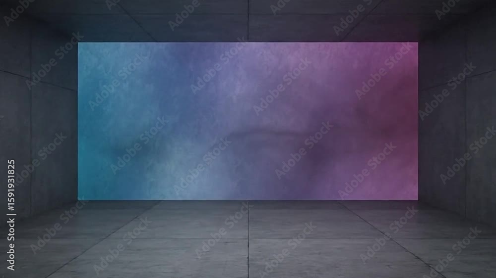 Poster rectangular screen with a bluetopurple gradient in a concrete room