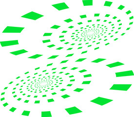 Green rotating spiral optical illusion with dynamic perspective. Abstract hypnotic motion effect ideal for backgrounds, posters, or science-themed visuals.