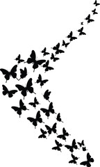 Dynamic Butterfly Swarm Silhouettes: Graceful Butterflies in Flight Forming a Wavy Pattern, Ideal for Nature, Freedom, Spring, and Transformative Design Concepts.