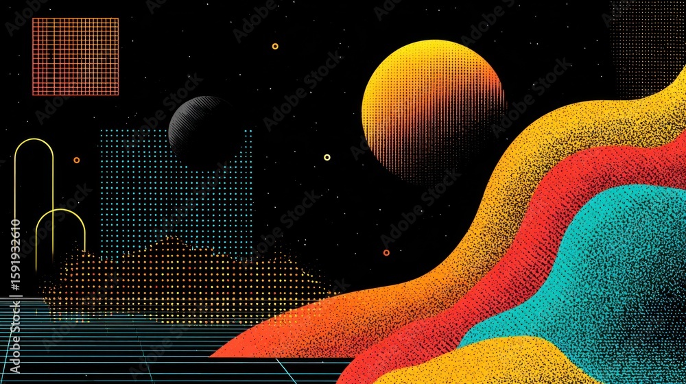 Poster Abstract design with geometric shapes and textured forms.