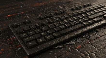 Dark gray worn keyboard on wooden surface