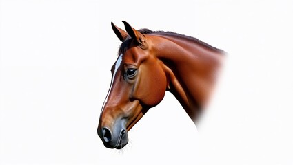 Close-up portrait of a beautiful brown horse on a white background 
