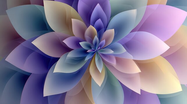 and keywords for the image, as requested

 Digital illustration of a vibrant abstract flower with pastel purple and yellow petals