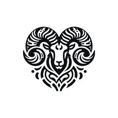 Naklejka premium Abstract tribal ram head with curled horn motifs