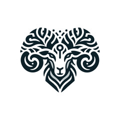 Abstract tribal ram head with curled horn motifs