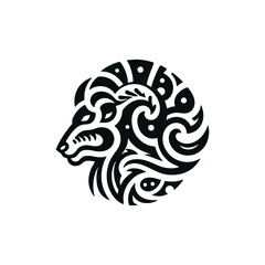 Abstract tribal ram head with curled horn motifs