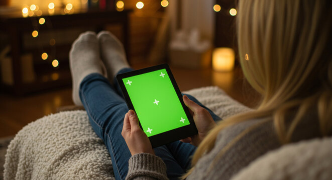 Smartwatch Interface Touch Close-up of Hand Interacting with a Green Screen Wearable Device for Application Mockups