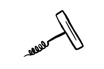 Corkscrew doodle vector illustration. Wine element sketch isolated on white