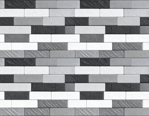 Ściana z białych, czarnych i szarych cegieł, geometryczny wzór.