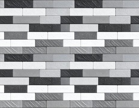 Fototapeta Ściana z białych, czarnych i szarych cegieł, geometryczny wzór.