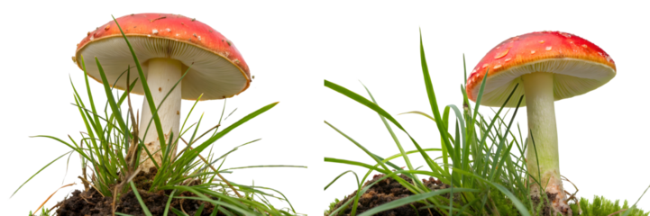 Red Flower and green grass on transparent background