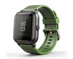 A modern green smartwatch with a black case and digital display is shown