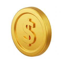 3D Illustration of gold coins in dollar sign inside, isolated on white background.