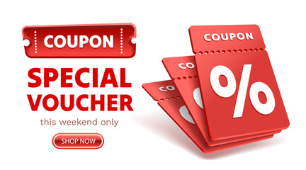Coupon special voucher banner, event flyer. Vector illustration