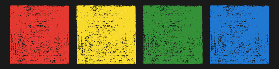 Set of Abstract Design Elements Hand-drawn Squares of Different Colors Isolated on Dark Backdrop. Style of Children's Drawing.