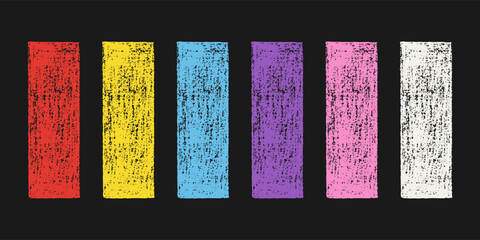 Set of Vintage Design Elements Hand-drawn Vertical Rectangles of Different Colors Isolated on Dark Backdrop. Style of Children's Drawing.