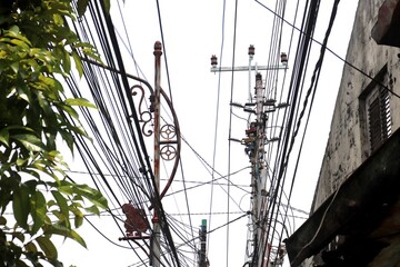 Messy and unorganized electrical cables are commonly seen in urban areas. Overhead high-voltage...