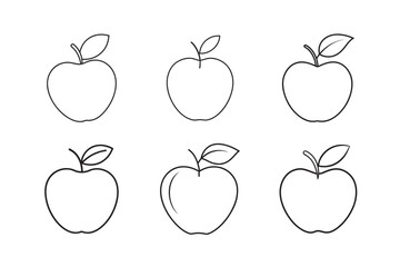 line art apple set bundle on the white background
