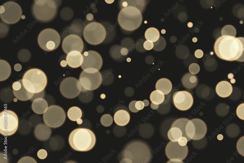 Poster sparkling golden particles, glowing bokeh lights isolated on dark transparent background