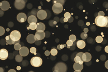Sparkling golden particles, glowing bokeh lights isolated on dark transparent background	
