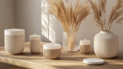 Serene Candle and Dried Grass Arrangement