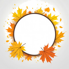 Autumn Leaves Circle Frame  Fall Maple Leaf Border on White Background