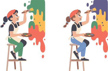Fototapeta premium Young Artist Painting Colorful Abstract Shapes on a Wall