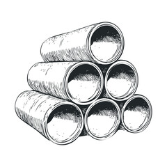Classic design of stacked vintage tin cans in monochrome style