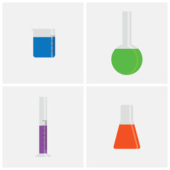 Colorful Laboratory Glassware Icon Set – Beaker, Flask, Cylinder, and Chemistry Equipment Vector Illustration