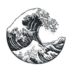 Powerful ocean wave forming a circular shape in a dynamic style
