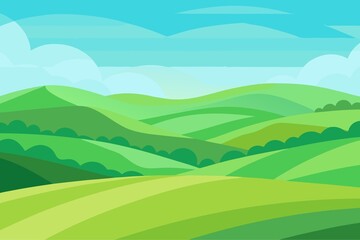 Cartoon Landscape with Green Hills and Sky on Transparent Background