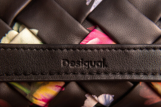 New brand background Desigual fashionable women's wallet, top view. Telsiai, Lithuania 07-17-2025.