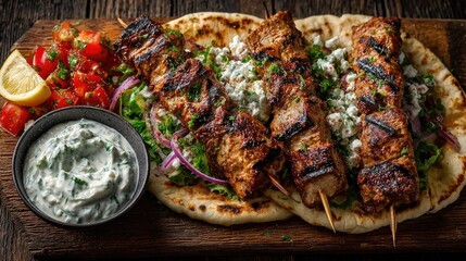 Cyprus dish Souvlaki Grilled meat skewers often pork or chicken with pita and tzatziki