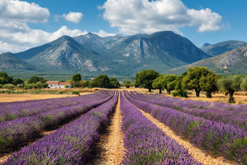 Naklejka premium breathtaking summer landscapes and natural beauty captured across diverse countries showcasing serene lavender