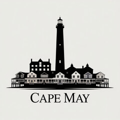 Cape May Skyline Silhouette &mdash; Historic Seaside Town in New Jersey Vector Illustration