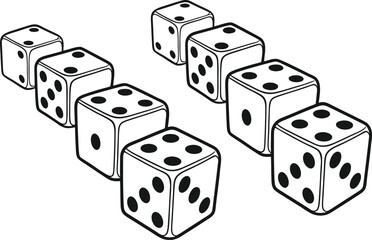 Black Line Rolling Dice Icons Set including Flat Game Gambling Luck Chance and Casino Symbol Collection with Minimal Dice Icon Group for UI Web Entertainment Risk and Board Game Projects