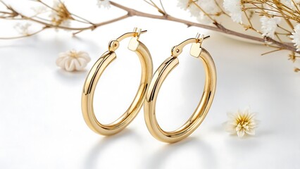 Elegant gold hoop earrings with delicate floral accents