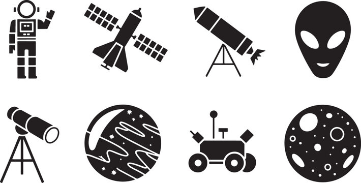 Space Exploration Icons Set Vector Illustration Isolated on Transparent Background for Creative Design