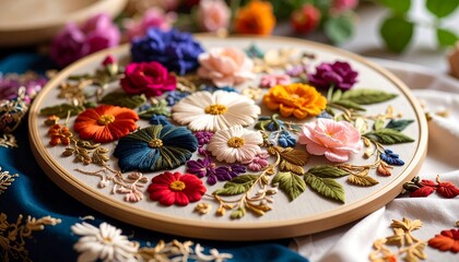Floral embroidery art on hoop